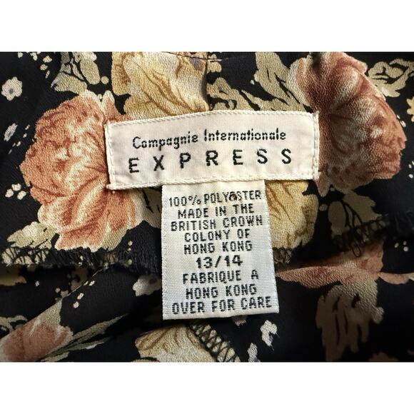 Vtg 90s Express Button Front Dress 13 14 XL Prairie Dark Floral Romantic Sheer - Picture 9 of 10